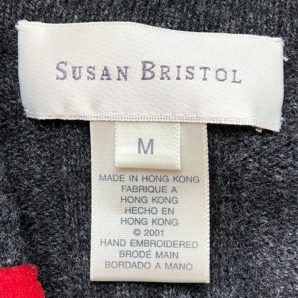 Susan Bristol 2001 Hand Embroidered Sequins Red & Gray Lambswool Front Zip Vest - Picture 13 of 15